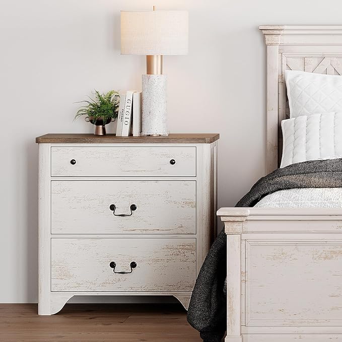 WAMPAT 3 Drawer Dresser for Bedroom, 31.5" White Dresser with Wide Chest of Drawers, Kids Dressers for Nursery,Bedroom, Living Room, Closet