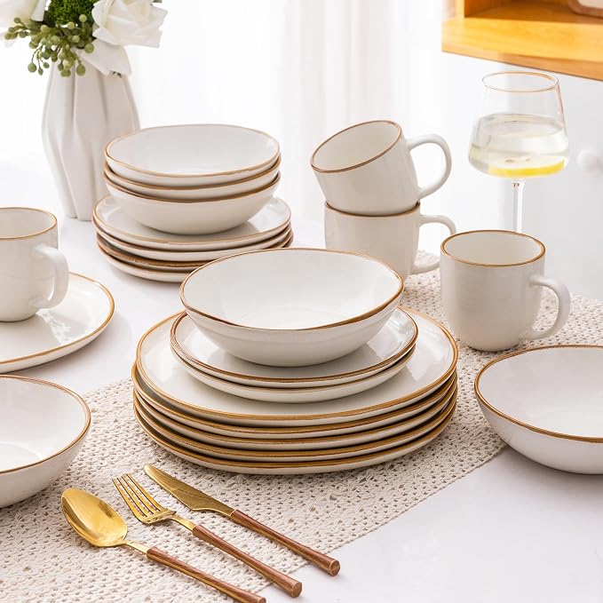AmorArc Ceramic Dinnerware Sets,Handmade Reactive Glaze Stoneware Plates and Bowls Sets,Highly Scratch Resistant | Dishwasher & Microwave Safe Dishes Set,Service for 6 (24pc)(with Pasta bowls)