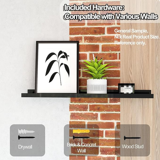 Long Floating Shelves for Wall Decor, Long Wall Mounted Storage Shelf for Bedroom, Living Room, Bathroom, Kitchen, Nursery, Display Picture Ledge Shelf with Lip Set of 2-24 Inches, Black