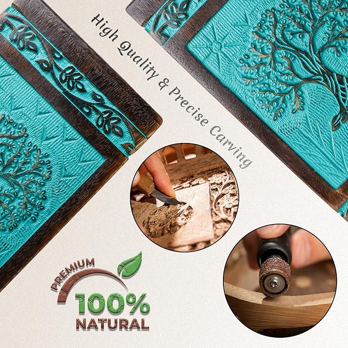 INTAJ Cremation Urn for Human Ashes - Wooden Urn Box for Ashes Handcrafted - Tree of Life Memorial Urn Funeral Cremation Urns (Teal Green, XX-Large (640lbs or 290kg))