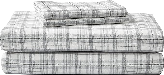 Eddie Bauer - Flannel Sheets Twin Size, Anti-Pilling & Wrinkle Resistant Cotton, Touchably Soft for All-Season Comfort - Bed Sheets with Matching Pillowcases & Fitted Sheet (Beacon Hill Ivory)