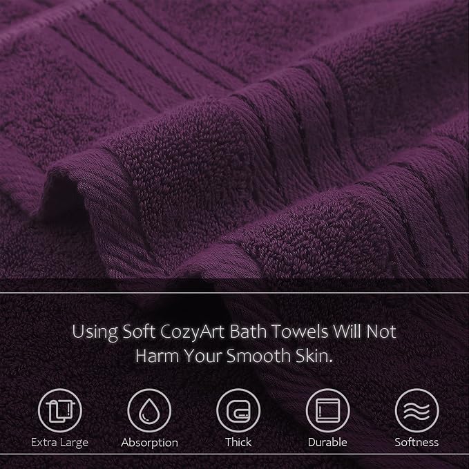 COZYART Purple Bath Towels for Bathroom 2 Pcs, 27x54 Cotton Bath Towel Set Super Soft Highly Absorbent Durable 650 GSM Shower Towels for Daily Use