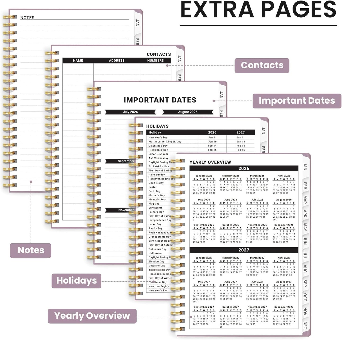 2026 Planner - A5 Weekly & Monthly Calendar with Inner Pocket | Spiral Bound, Purple, Perfect for Home & Office