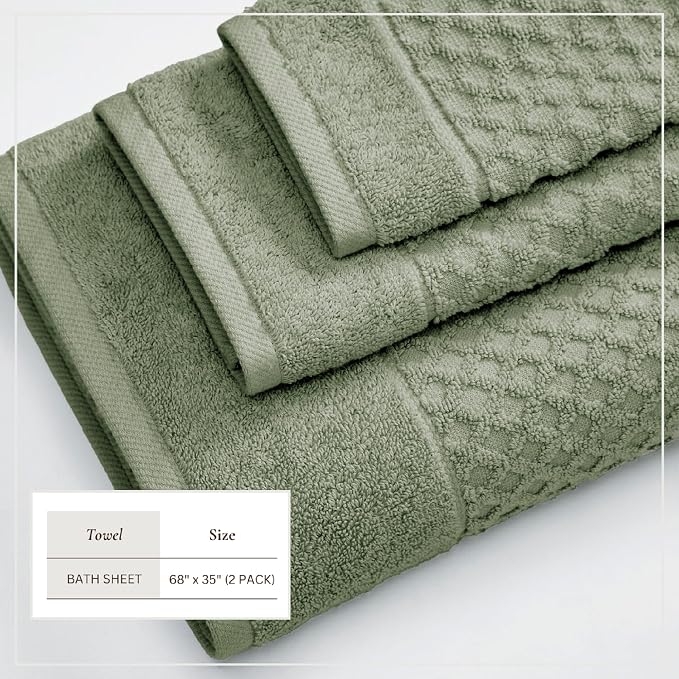 Great Bay Home Bath Towels - 100% Cotton 6 Piece Bath Sheet Set - Diamond Waffle Weave - Absorbent, Durable, Quick-Dry Towels for Bathroom (Pale Green)