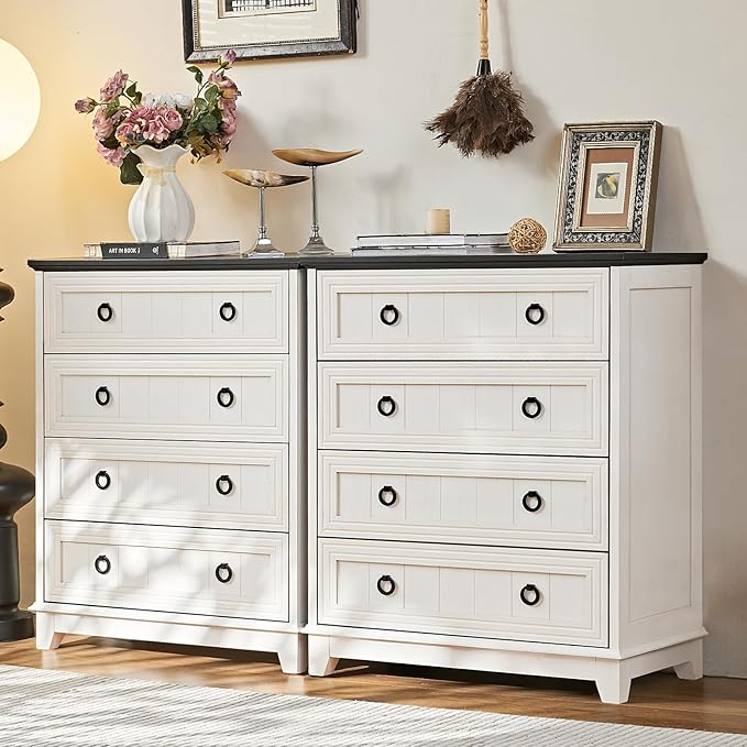 Farmhouse 4 Drawer Dresser for Bedroom, 35" Tall Small Dressers & Chest of Drawers, Rustic Wood Dresser with Metal Handle, Storage Organizer Closet for Living Room, Hallway, Entryway