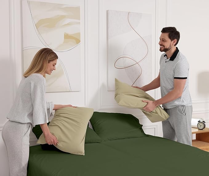 RUVANTI 100% Cotton Twin XL Sheet Sets, 3 Pieces, Soft & Breathable Percale Weave Bedding, Deep Pocket 16", Hotel Standard, Crisp Cool Feel, Durable, Perfect Size Dyed Sheets, Chive