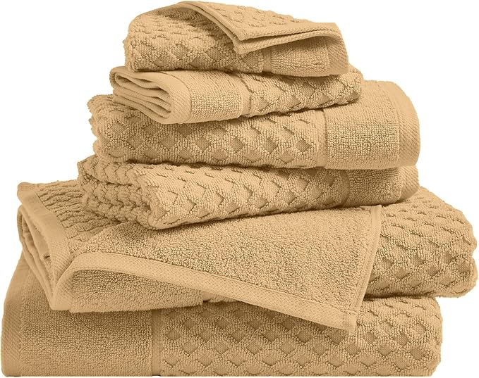 Great Bay Home Bath Towels - 100% Cotton 6 Piece Towel Set - Diamond Waffle Weave - Absorbent, Durable, Quick-Dry Towels for Bathroom (Sand)