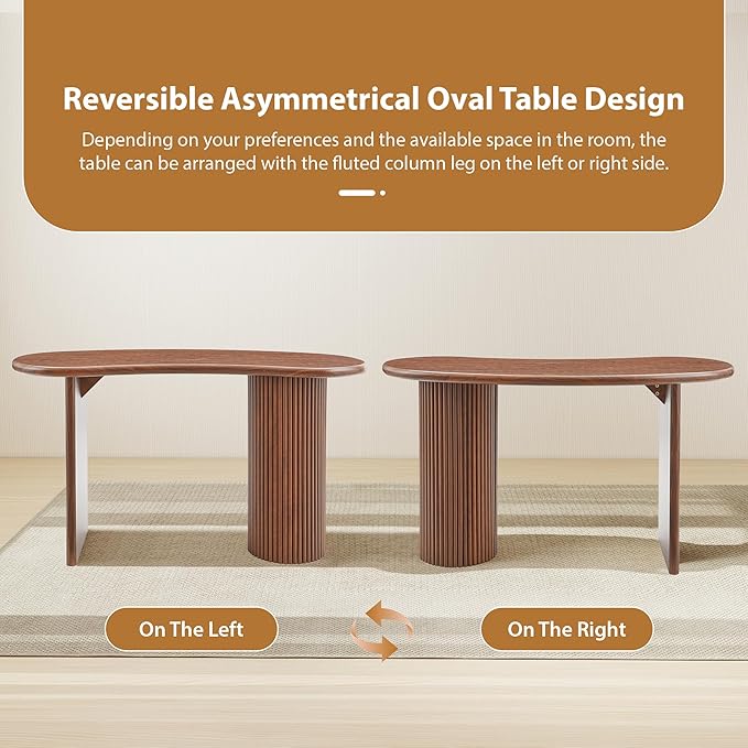 LEVNARY 54.3" Curved Small Computer Desk, Wooden Executive Desk with Sturdy Fluted Legs, Modern Luxury Corner Single Writing Vanity Desk for Bedroom Living Room Home Office (Walnut)