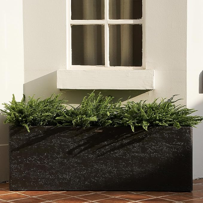 42 Inch Rectangular Concrete Planter（42Lx14Wx15H，58 Pounds）,Durable All-Weather Use with Drainage Holes,Large Rectangular Planter for Outdoor Indoor Plants