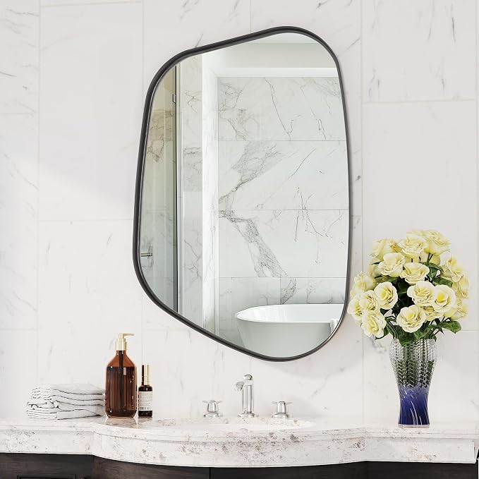 Irregular Wall Mirror 24"x36" Bathroom Mirrors Asymmetrical Artistic Decorative for Living Room Bedroom Bathroom Hallway Entryway,Trapezoid,Black