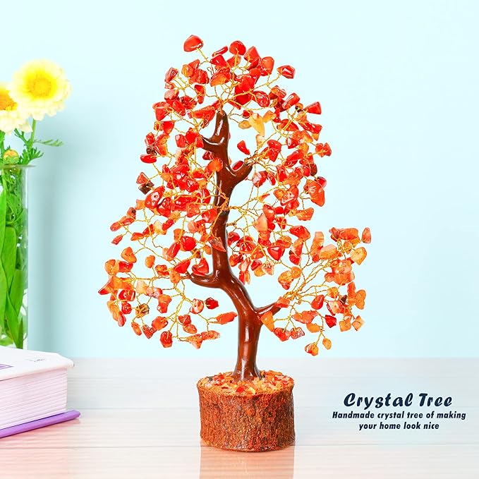 YATHABI Carnelian - Chakra Tree - Gemstones - Crystal Bonsai Tree - Feng Shui - Red Crystal Stone - Crystal Tree of Life Decor - Spiritual Gifts - Spiritual Desk Decor - Rock Tree - Chakra Stone