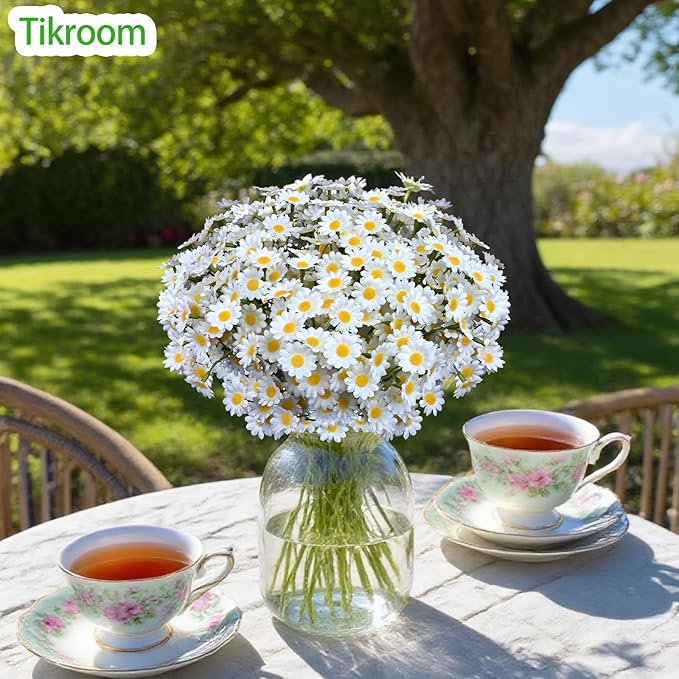 Artificial Daisy Flowers 48Pcs Small White Fake Daisies Flowers 8 Bundles 10 Inch Realistic Faux Silk Tiny Daisy Flowers for Home Garden Vase Wedding DIY Home Party Decor