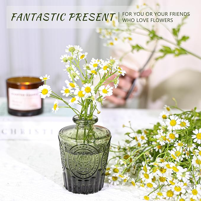 Bud Vase Set of 24, Green Bud Vases in Bulk, Small Flower Vases for Centerpieces, Mini Vintage Vase for Rustic Wedding, Home,Table Decoration