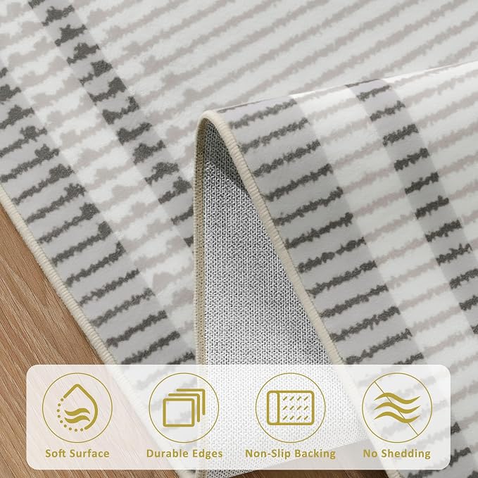 Merelax 5x8 Area Rug for Livingroom Bedroom - Washable Non-Slip Large Area Rug, Indoor Floor Carpet Low Pile Soft Rug for Dining Room, Mudroom, Modern Aesthetic Abstract Geometric Decor,Beige