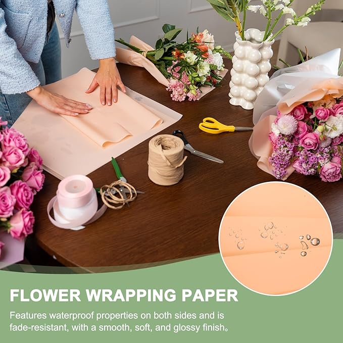 PATIKIL Flower Gift Wrapping Paper, 20 Sheets Double Sided Waterproof Bouquet Paper Wrap Florist Packaging Floral Papers for Wedding DIY Craft Valentine Mother's Day, Beige