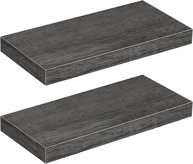 HOOBRO Floating Shelves for Wall, Wall Mounted Shelf Set of 2, 15.7" Hanging Shelf with Invisible Brackets, for Wall Decor Storage in Bathroom Bedroom Kitchen Livingroom Office, Charcoal Gray BC40BJ01