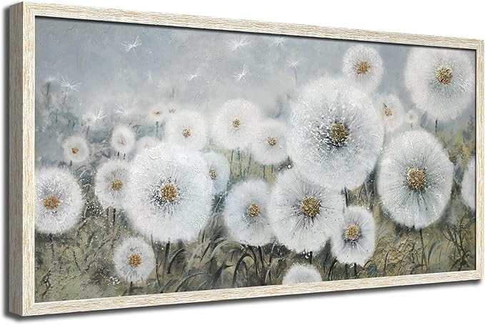 Ardemy Dandelion Wall Art Large Framed Floral Canvas Art Wall Decor Living Room Flower Paintings Pictures Textured Artwork For Walls Dining Room Bedroom Home Office, 48"x24"