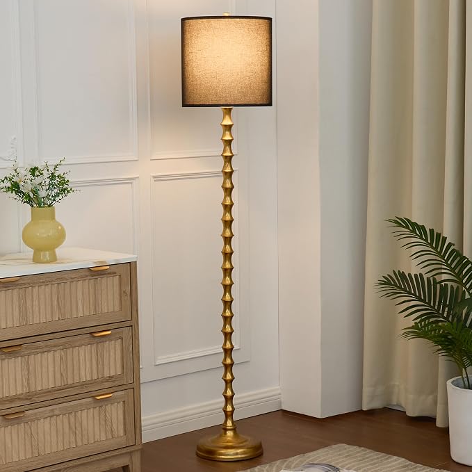 EUO 64.5" Black Gold Floor Lamp for Living Room, Brass Floor Lamps for Bedroom