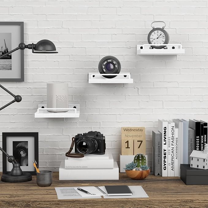 RYOFOBETTO Small Floating Shelf, 6 X 6 Inches Farmhouse Wall Shelves for Living Room, Bedroom, Picture Frames, Plants, Kitchen, Set of 3 (White)