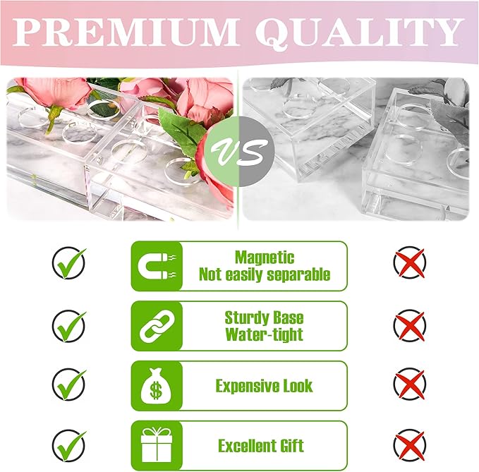 2 Pieces Acrylic Flower Vase Rectangular - Clear Floral Centerpiece for Dining Table Each 14 Inches, Connect to Form 28 Inches Long Rectangle Acrylic Vase for Home Wedding Dining Table Decor
