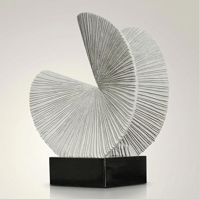 Minimalist Gray Sculpture Home Decor, Nature Inspired Decorative Statue with Black Base - Contemporary Desk Art Decor for Tabletop, Living Room, Shelf, Office - Unique Housewarming Gift