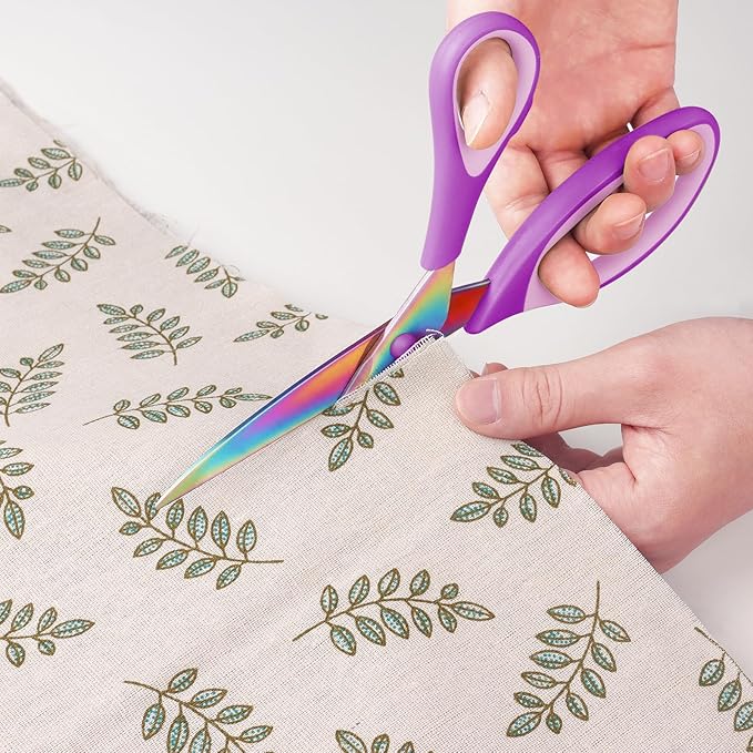 Uaugulft Sewing Scissors, Sharp Titanium Coating Blades, Soft Grip Handle, Multi-Purpose Scissors Set of 3 Suitable for Families, Office, and School Use, Blue Black, Purple Pink and Green Black