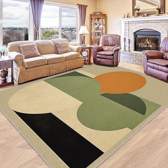Mid Century Modern Rug 3x4, Washable Abstract Geometric Rugs for Living Room Bedroom, Minimalist Area Rug for Home Decor, Non Slip Backing Floor Carpet - 3 x 4 ft