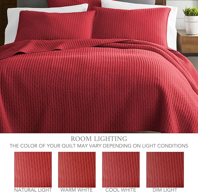 Levtex Home Cross Stitch Reversible Twin Bedspread Set (84x104in) with 1 Pillow Sham (26x20in) - Stitch Texture - Chile Red - Cotton Twin Size Bedspread Set - Lightweight, Soft, Pre-Washed