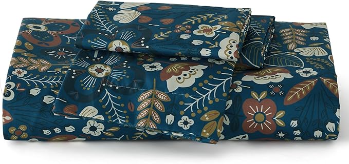 Bedsure Duvet Cover King Size - Reversible Floral Duvet Cover Set with Zipper Closure, 3 Pieces Navy Blue Bedding Set with 8 Corner Ties and 2 Pillow Shams 20"x36"
