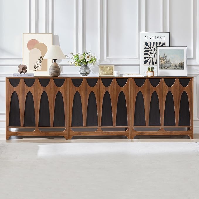 Bifins Sideboard Buffet Cabinet with Storage Set of 2, 63” Mid Century Modern Storage Cabinet with Adjustable Shelf and 4 Doors for Dining Room, Living Room,Entry