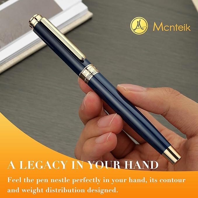 MCNTEIK 317 Fountain Pen,Stunning Luxury Piano Lacquer,18K Gilded Nib(Fine),Gorgeous 24K Gold Finish, Ink Converter,Best Gift for Men&Women-Elegant,Executive,Nice Pens for Writing, BU-F