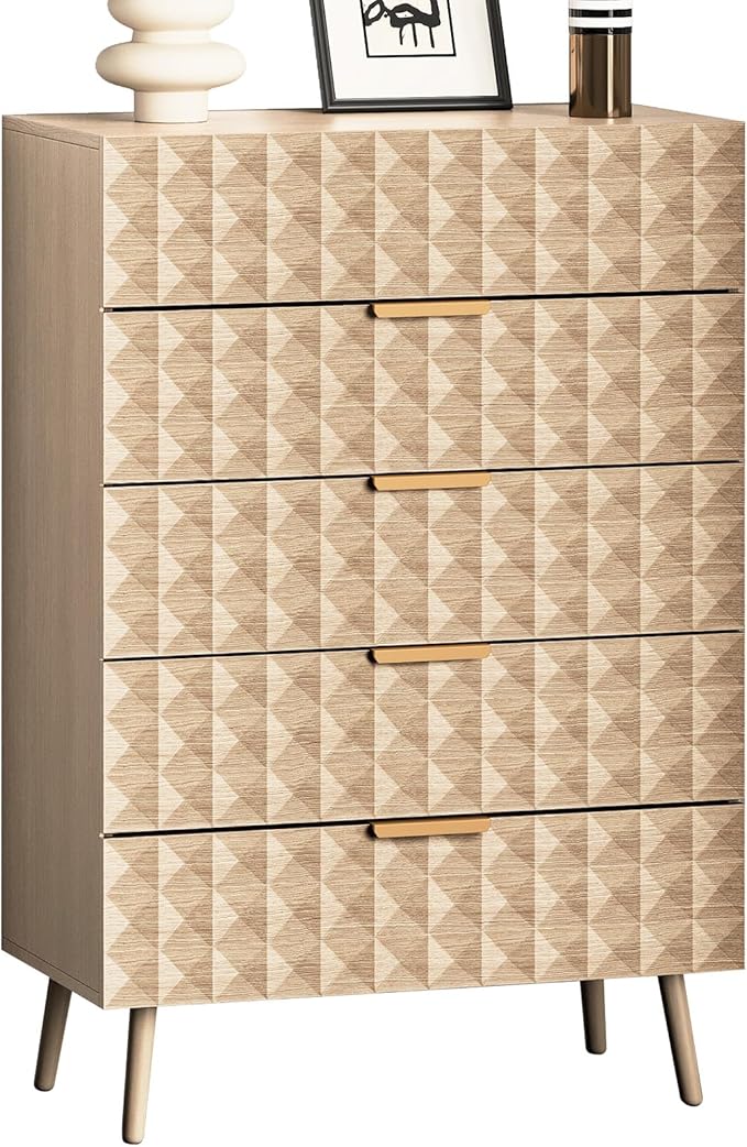 48" Tall Dresser,Chest of Drawers,5 Drawers Dresser for Bedroom,Clothes Storage with Diamond-Shaped