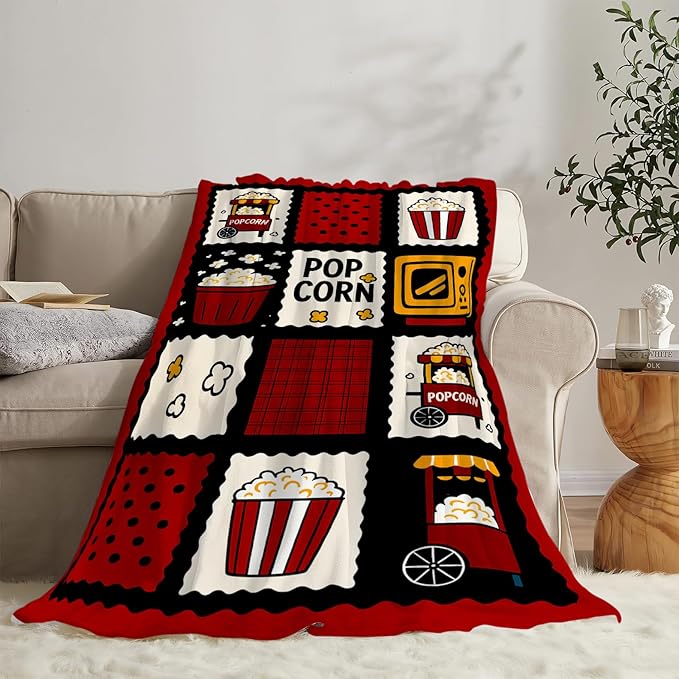 Popcorn Blanket Movie Theater Throw Blanket Cinema Soft Cozy Fleece Fuzzy Stuffed Plush Flannel Gifts for Girls Women Boys Kids Adults 50"X60"