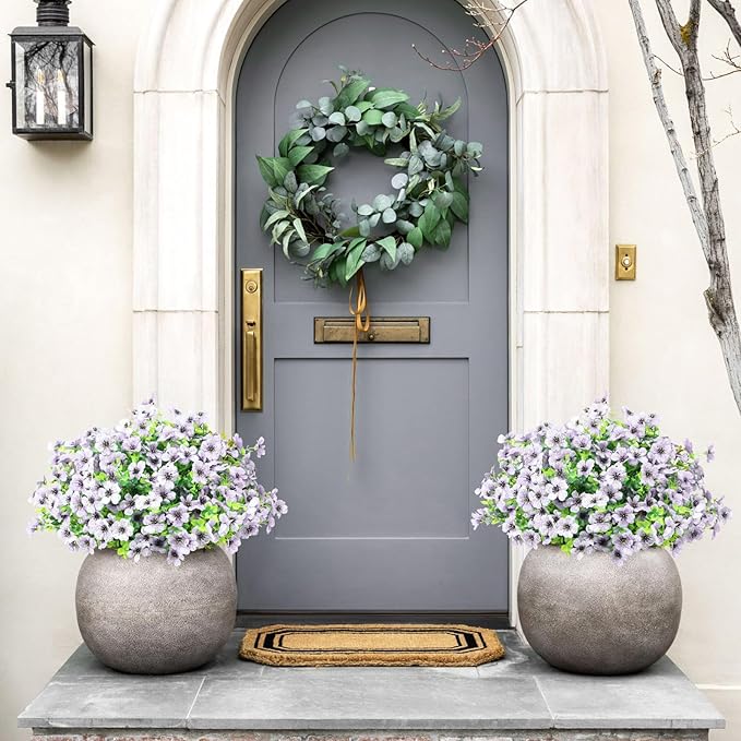 Artificial Flowers Outdoor Faux Plants UV Resistant Fake Patio Flowers Plastic Greenery Plnats Outside Bulk for Spring Garden Hanging Planter Home Vase Decor, 12 Bundles (White)