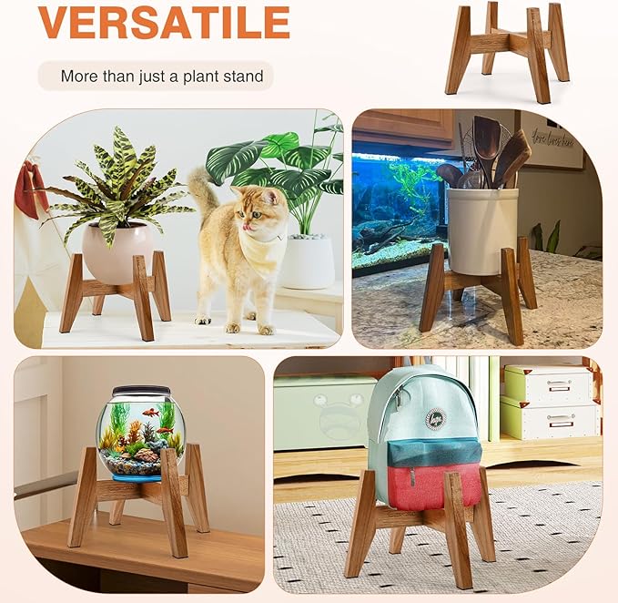 RAINBLELAND Wood Plant Stand Indoor (Set of 2) – 7 Inch Acacia Wood Plant Holder Stand for Pots, Small Mid Century Modern Planter Stand, 6 Inch Height Elevated Wooden Plant Stand (Stand Only)