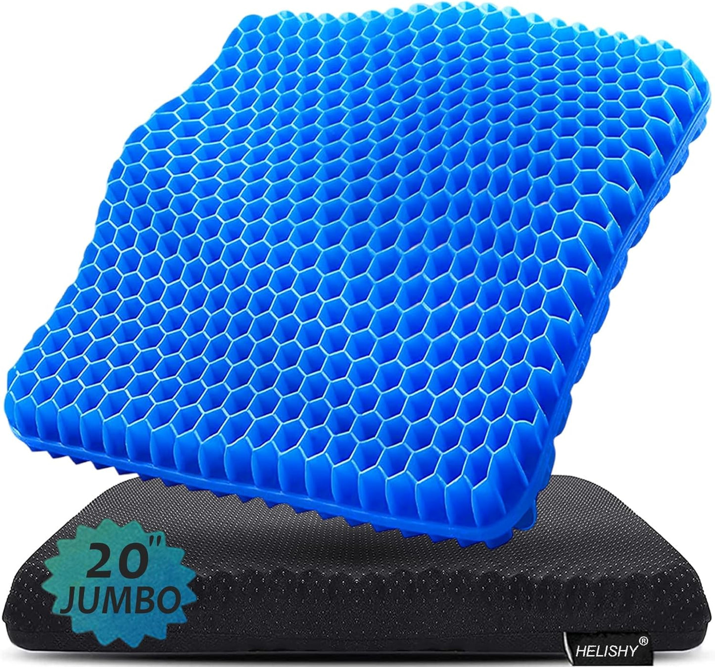 20" Gel Seat Cushion by [Brand Name] - Jumbo Thick Pressure Relief for Back, Sciatica & Tailbone Pain - Non-Slip Design for Office, Home & Car