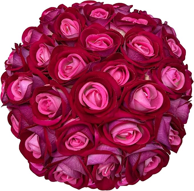 FagusHome 30 Pcs Silk Rose Artificial Flowers Roses Bulk Bouquet Fake Flowers Rose Heads with Stems for Home Wedding Decor (Red Pink)