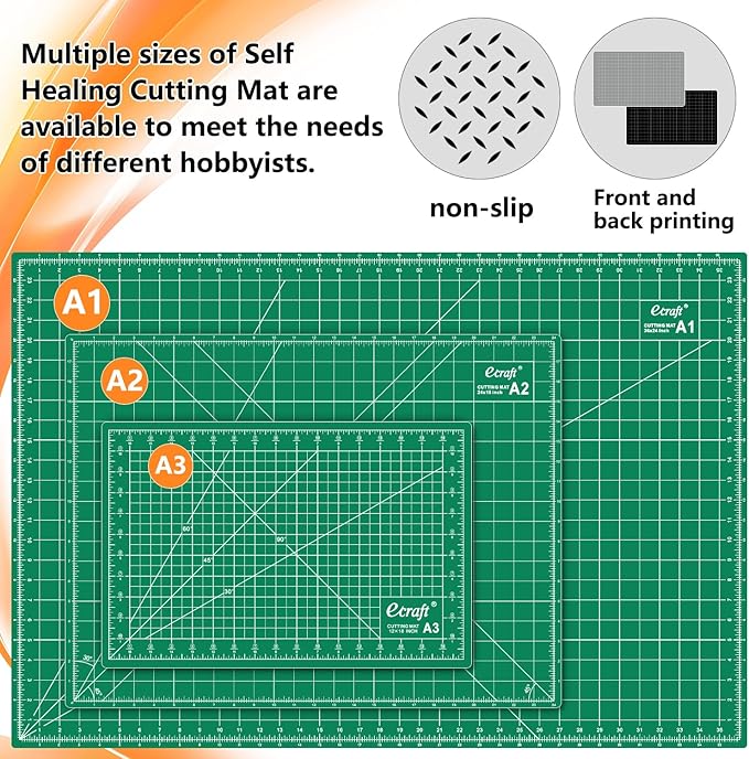 Ecraft 24"x36" Self-Healing Sewing Mat: Large Double Sided Green 5-Ply Hobby Mat, A1 Rotary Cutting Mat for Sewing, Quilting & Fabric Crafts