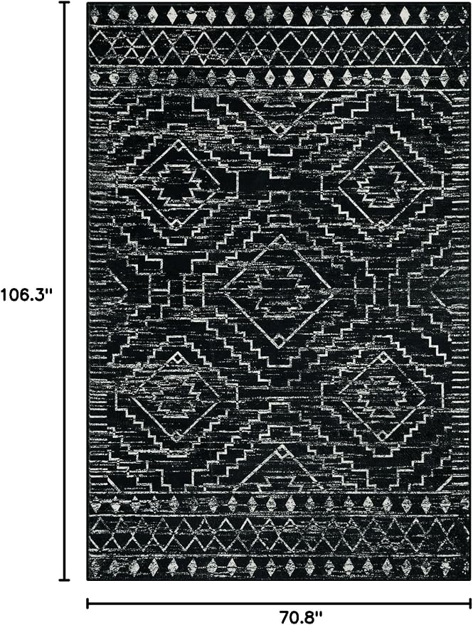 Wonnitar Moroccan 6x9 Area Rugs, Washable Black Rugs for Living Room, Large Soft Bedroom Throw Rug, Non-Slip Stain Resistant Thin Boho Floor Carpet for Dining Room Home Office Decor (Black,6'x9')