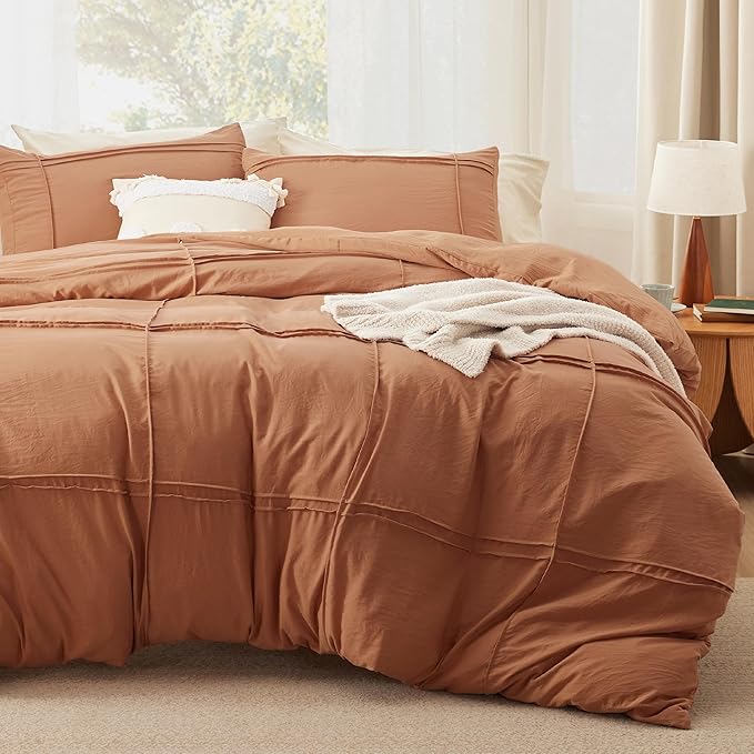 Bedsure Grid Boho Duvet Cover Queen Size - Shabby Chic Tufted Boho Bedding Set, 3 Pieces Shabby Chic Home Bedding for All Seasons, Includes 1 Queen Duvet Cover & 2 Pillowcases (Pumpkin, 90" x 90")