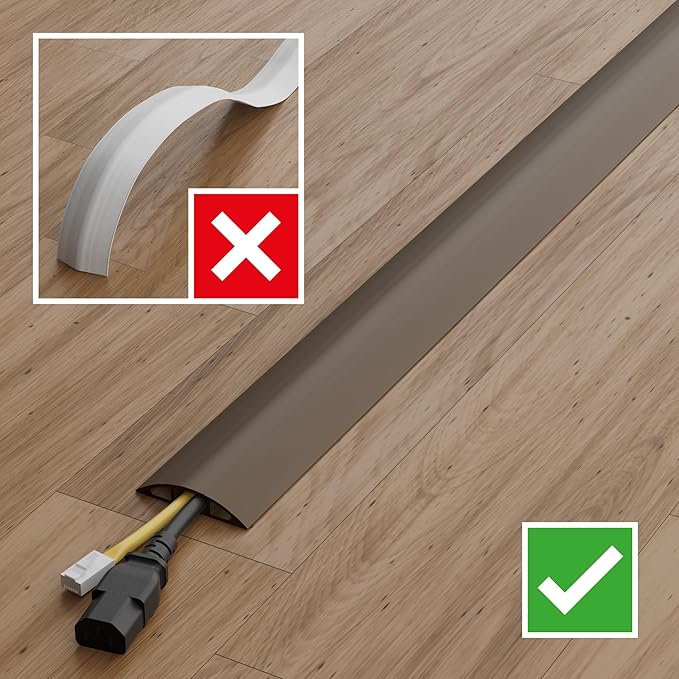 D-Line 6ft Floor Cord Cover, Cable Protector, Hide Extension Cords, Protect Cords, Prevent Cable Trips, Heavy Duty Cord Hider - Cable Cavity = 0.63" (W) x 0.31" (H) - Brown