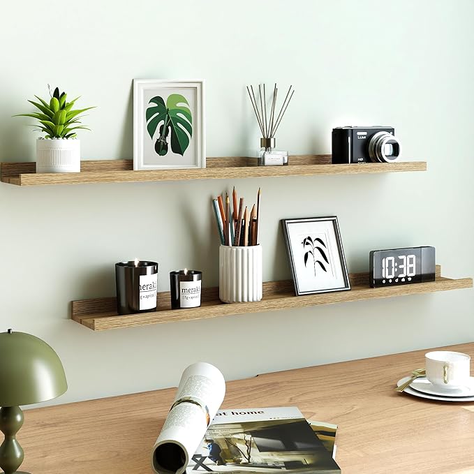 Floating Shelves for Wall Decor, Long Wall Mounted Storage Shelf for Bedroom, Living Room, Bathroom, Kitchen, Nursery, Display Picture Ledge Shelf with Lip Set of 2-36 Inches, Oak