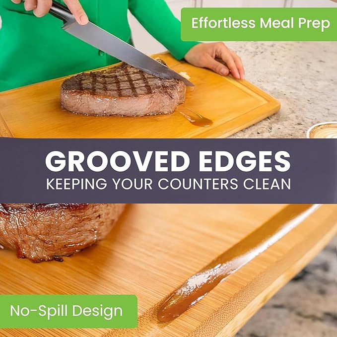 Glue-Free Surface™ 2XL Extra Large Bamboo Cutting Board Set of 4 – Small, Medium, XL, and Oversized Sizes from Chopping Vegetables to Carving Meat & Turkey for Large Family Meal Prep and Gatherings