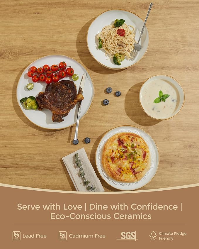 Pokini Plates and Bowls Sets, 16 Pieces Dinnerware Set for 4 with Pasta Bowls, Handmade Dishes Set, Chip Resistant Dishware Sets, Microwave Safe Dinner Set, Designed for Interactive Meals, White