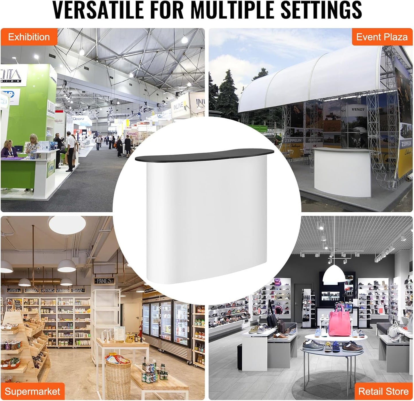VEVOR Portable Tradeshow Podium Table - Foldable Exhibition Counter Stand | 51.18" x 18.31" x 37.4" with Storage Rack & Carrying Bag