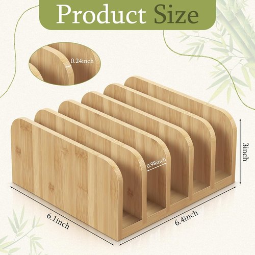 Lineshading Bamboo Desk Mail Organizer - 5 Compartment File Holder with Anti-Slip Mat for Home Office