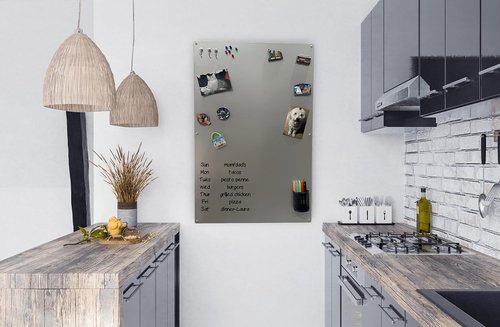Magnetic Bulletin Board by Large - Dry Erase Memo Board | Metallic Silver, 23" W x 35" L - Made in USA
