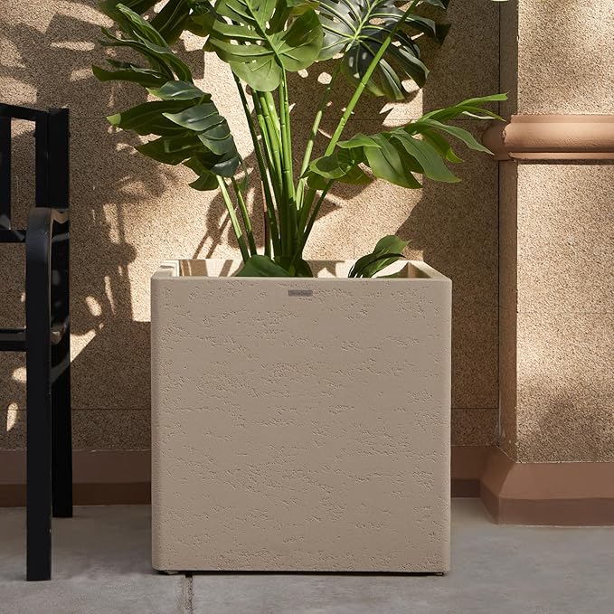 20 Inch Square Concrete Planter（20Lx20Wx20H，48 Pounds）,Durable All-Weather Use with Drainage Holes,Large Square Planter for Outdoor Indoor Plants