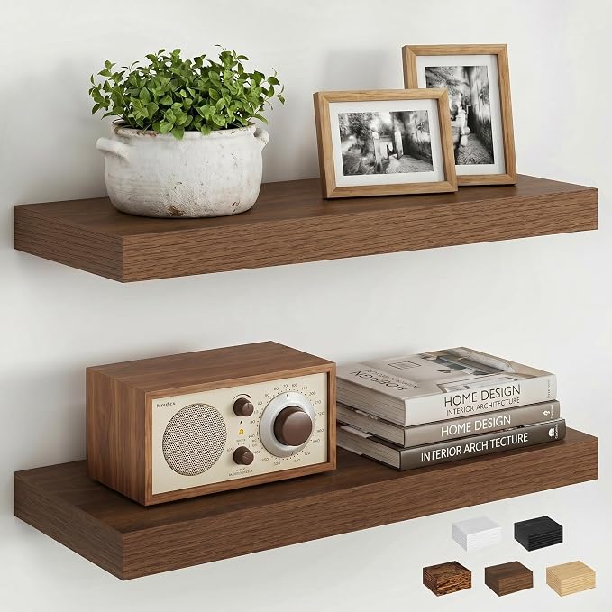 Dreamland 18" Floating Shelves, Rustic Wooden Black Wall Shelves for Bathroom|Bedroom|Kitchen, Deep Wall Mounted Book Shelf, Wood Storage Display Shelf for Home Decor, Set of 2