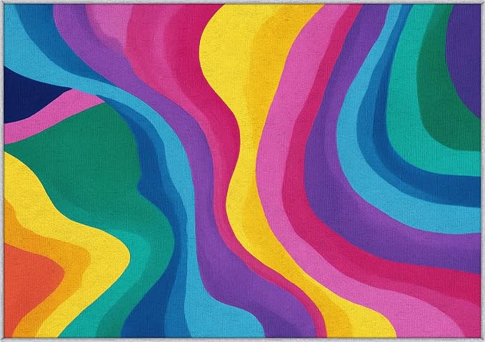 Rainbow Abstract Rugs 5x8, Colorful Retro 70s Washable 5 x 8 Area Rug for Living Room, Bedroom, Low Pile Non Slip Stain Resistant Carpet, Abstract Home Decor Accessories & M888